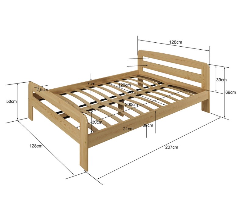 Postel z masivu 120x200 Nastěnka bílá s roštem