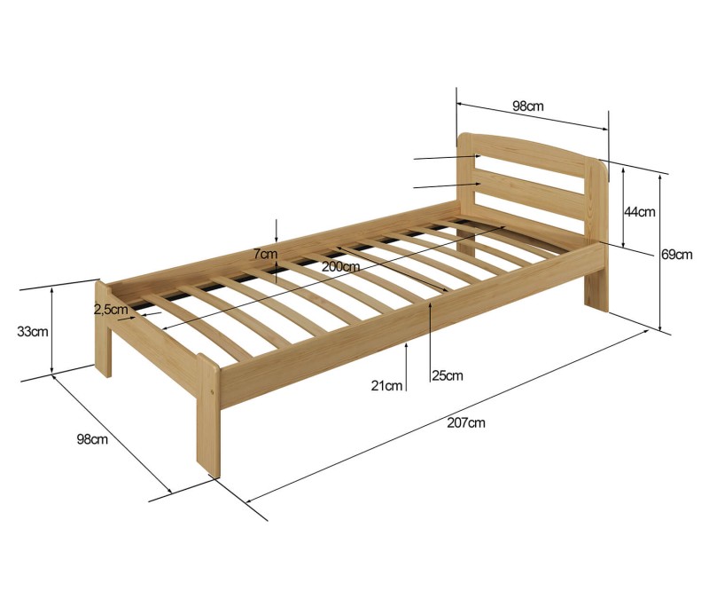 Postel z masivu 90x200 Marcelína borovice s roštem