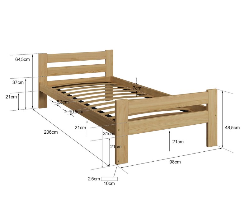 Postel z masivu VitBed 90x200cm Kenta ořech s roštem