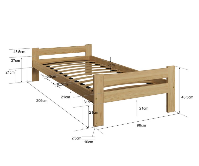 Postel z masivu VitBed 90x200 Fumi dub s roštem