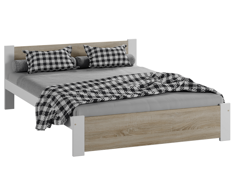 Postel 140x200 DMD3 bílá+dub sonoma s roštem