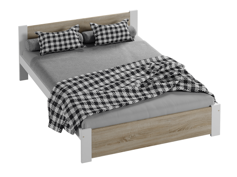 Postel 140x200 DMD3 bílá+dub sonoma s roštem