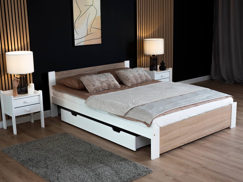 Postel 160x200 DMD3 bílá+dub sonoma s roštem