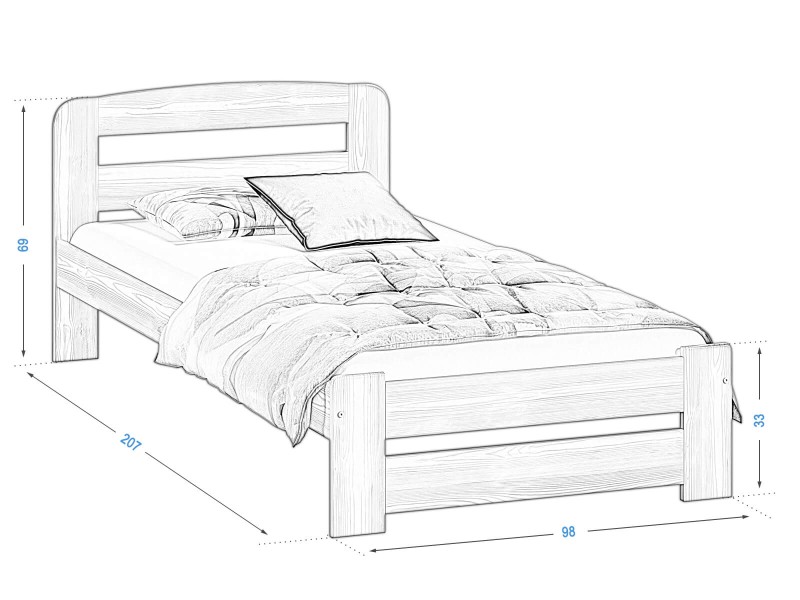 Postel z masivu 90x200 Saša olše s roštem