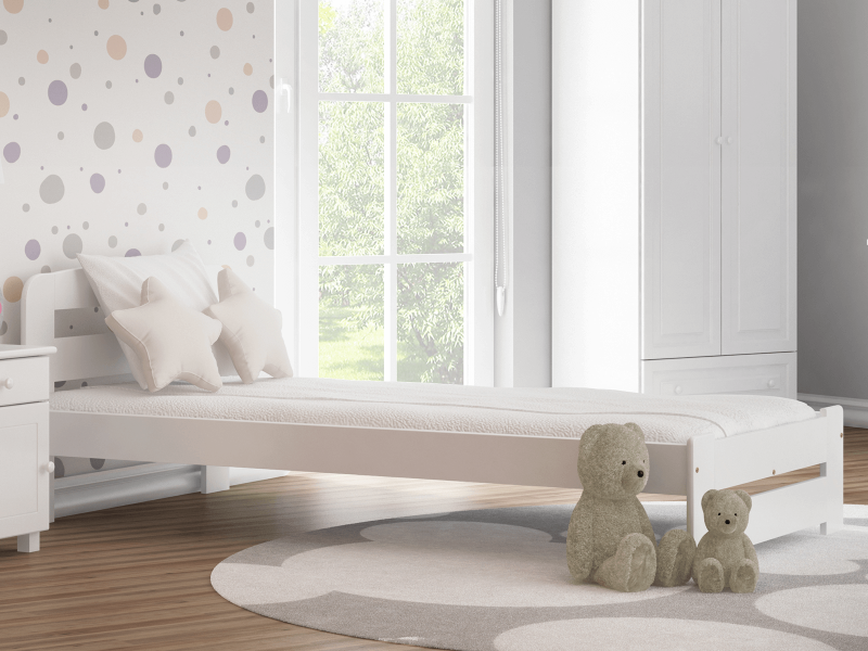 Postel z masivu 90x200 Saša bílá s roštem