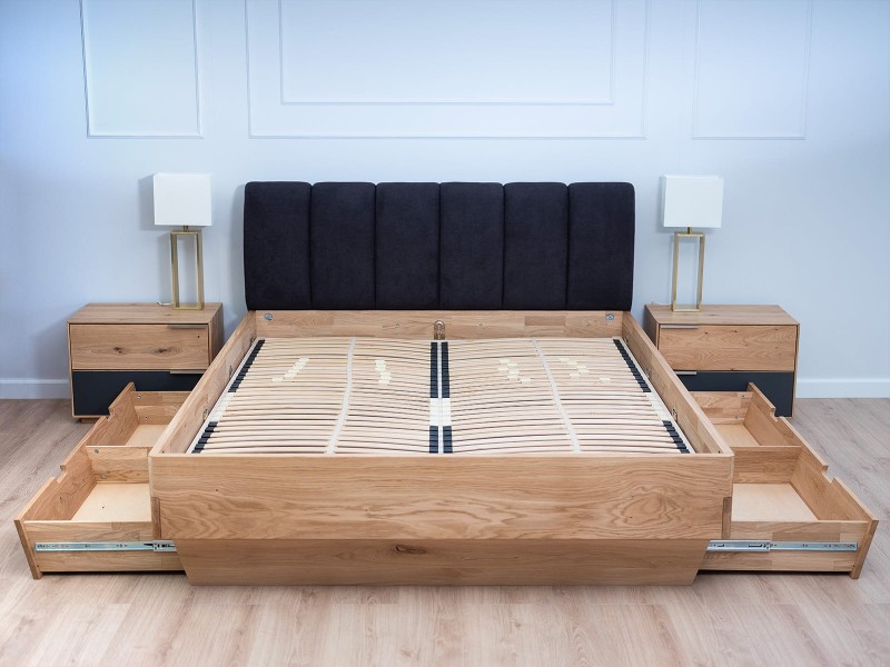 Dubová postel se zásuvkami 180x200 Asti