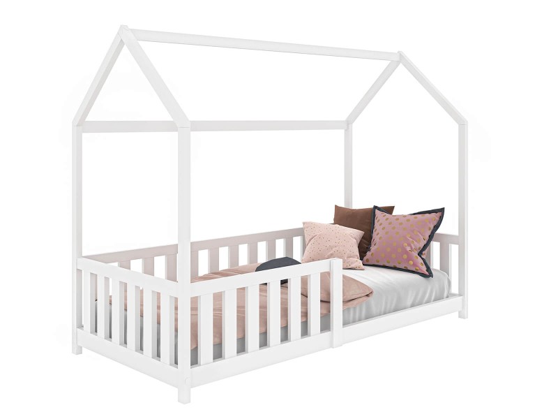 Dětská postel Domeček 80x160 se zábradlím a roštem, bílá D7