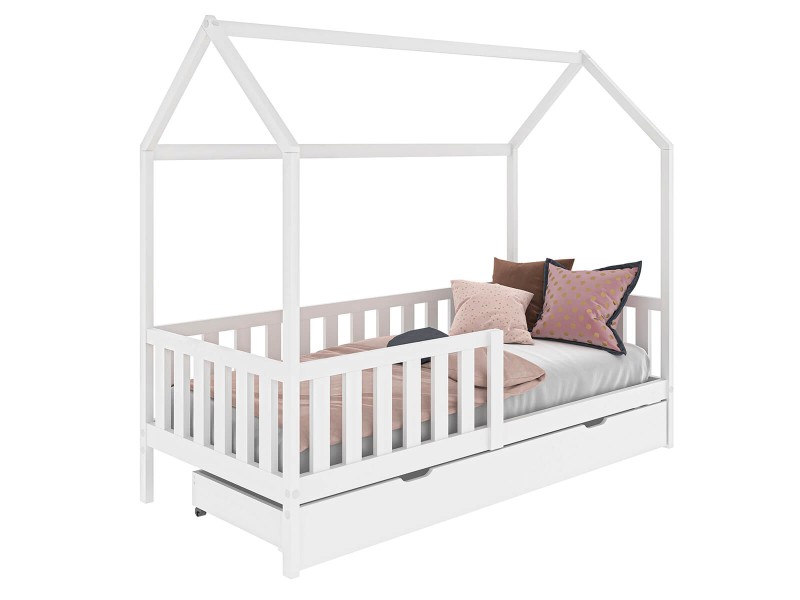 Dětská postel Domeček 80x160 se šuplíkem a roštem, bílá D7s
