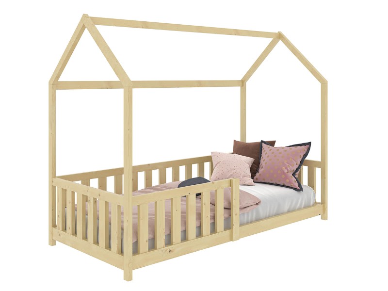 Dětská postel Domeček 80x160 se zábradlím a roštem, borovice D7