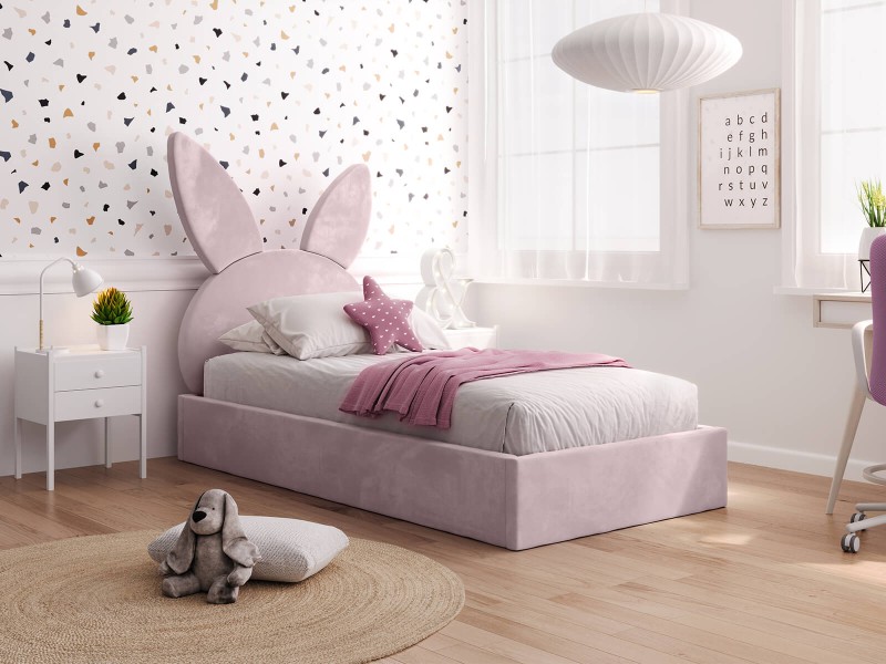 Čalouněná dětská postel 90x200 s roštem, růžový Velvet Kids Line 2 Rabbit