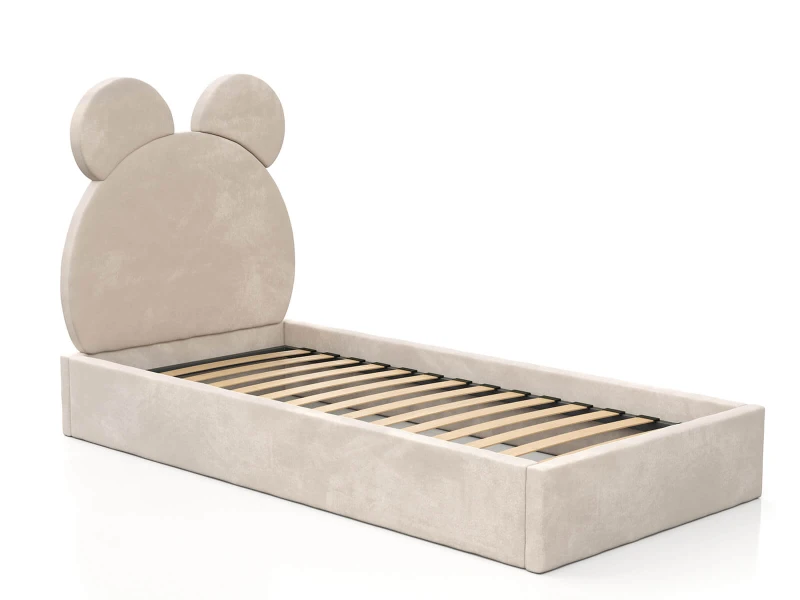 Čalouněná dětská postel 90x200 s roštem, béžová Velvet Kids Line 1 Medvěd