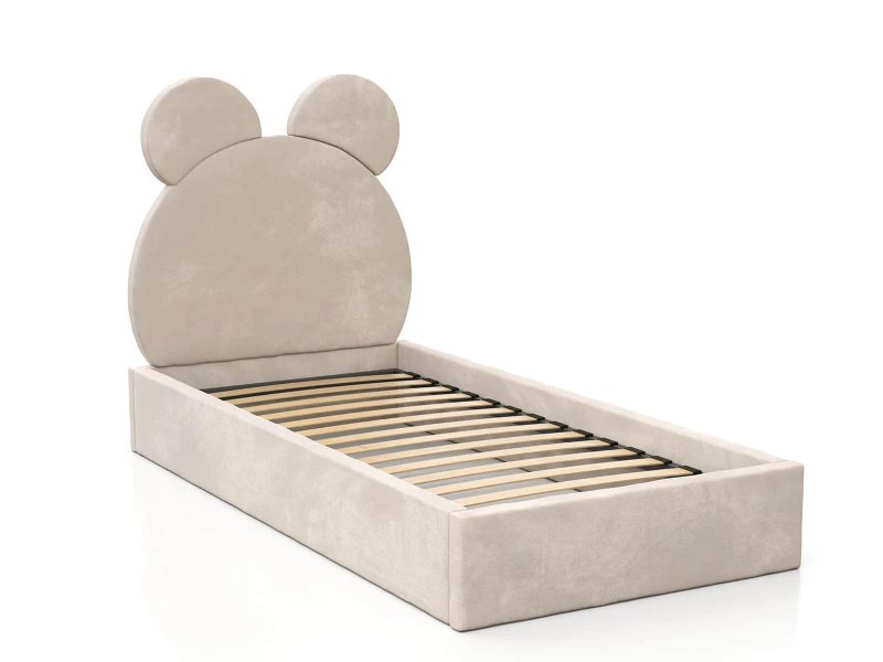 Čalouněná dětská postel 90x200 s roštem, béžová Velvet Kids Line 1 Medvěd