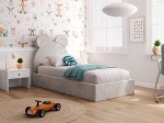 Čalouněná dětská postel 90x200 s roštem a úložným prostorem, šedá Velvet Kids Line 1 Medvěd
