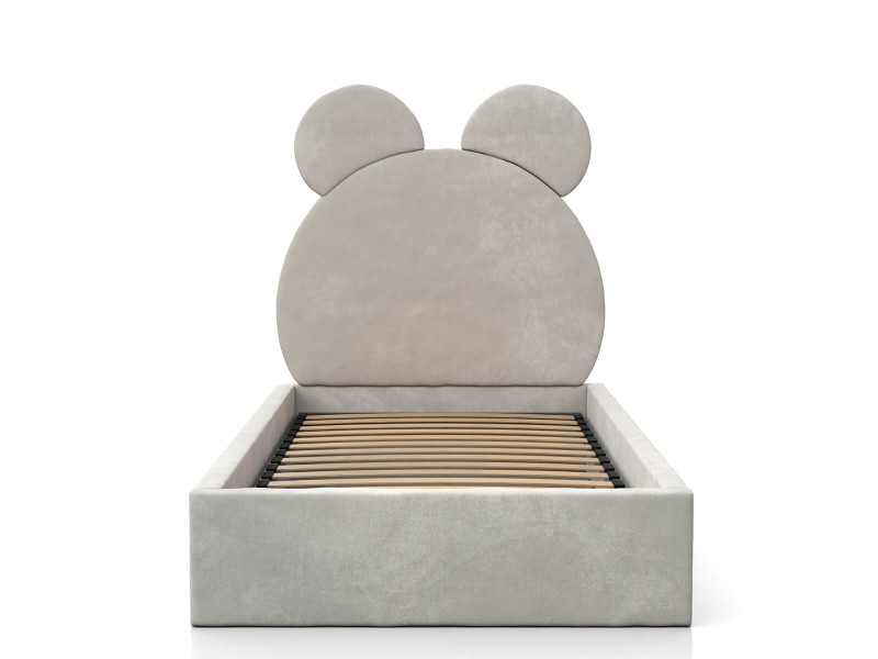 Čalouněná dětská postel 90x200 s roštem a úložným prostorem, šedá Velvet Kids Line 1 Medvěd