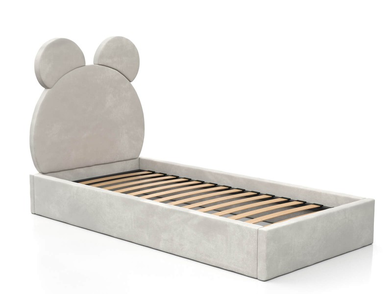 Čalouněná dětská postel 90x200 s roštem a úložným prostorem, šedá Velvet Kids Line 1 Medvěd