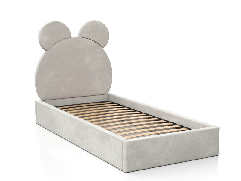 Čalouněná dětská postel 90x200 s roštem a úložným prostorem, šedá Velvet Kids Line 1 Medvěd