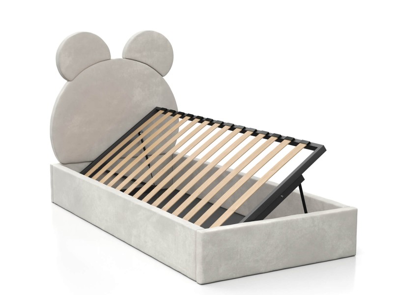 Čalouněná dětská postel 90x200 s roštem a úložným prostorem, šedá Velvet Kids Line 1 Medvěd