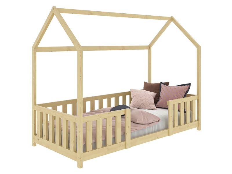 Dětská postel Domeček 80x160 se zábradlím a roštem, borovice D8