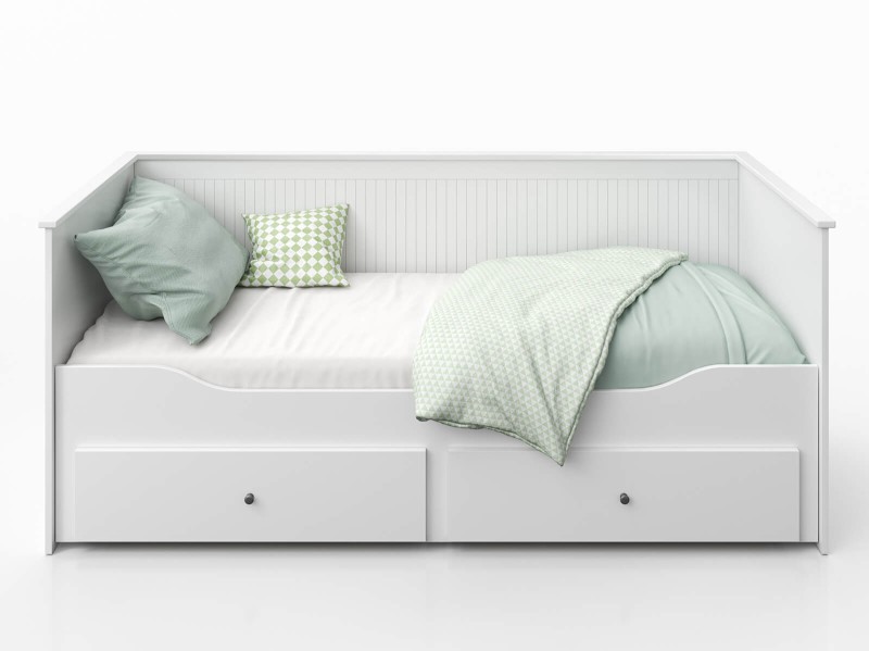 Rozkládací postel 80x200 bílá se 2 zásuvkami, gauč Helmes