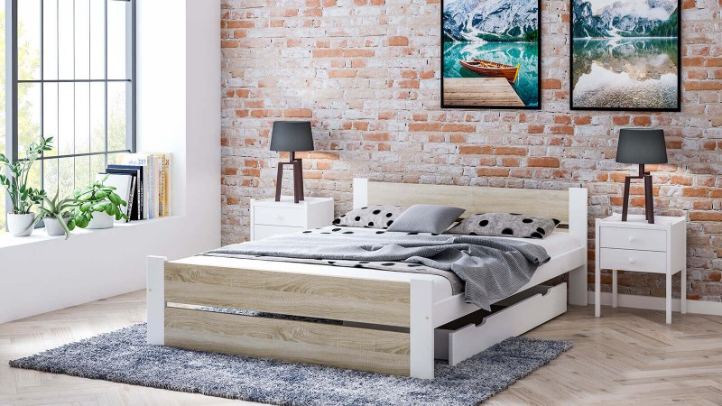 Postel 160x200 DMD14 Bílá + dub sonoma