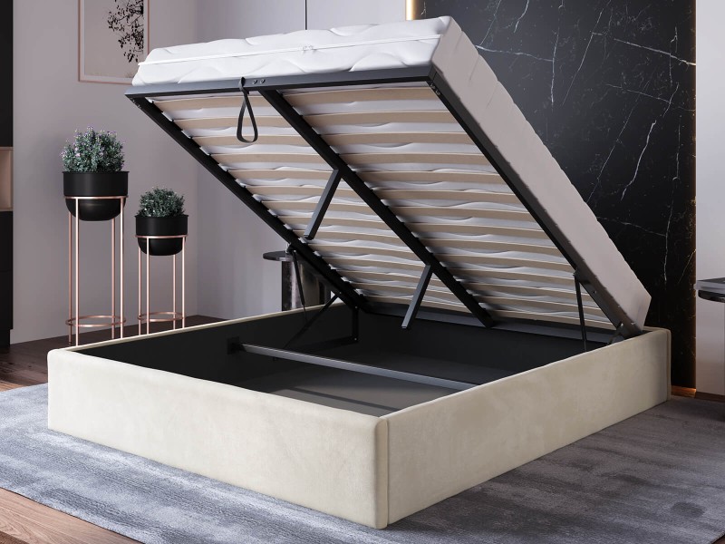 Čalouněná postel s úložným prostorem 140x200 bez čela BOX line Béžový Velvet