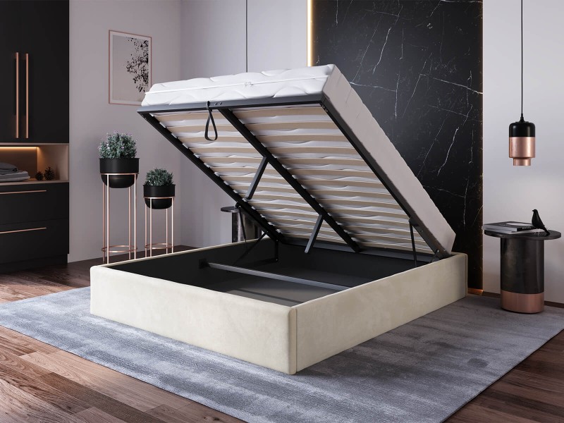 Čalouněná postel s úložným prostorem 180x200 bez čela BOX line Béžový Velvet
