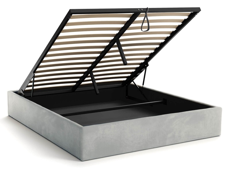 Čalouněná postel s úložným prostorem 140x200 bez čela BOX line Šedý  Velvet