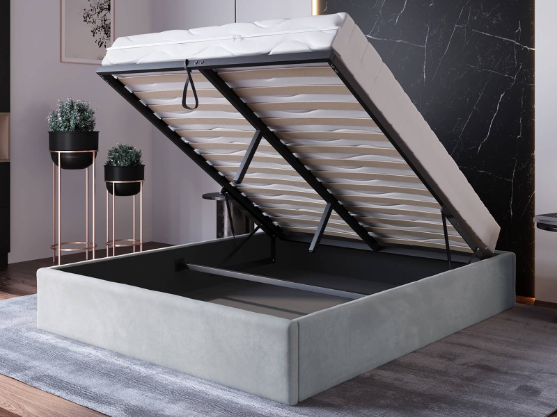 Čalouněná postel s úložným prostorem 160x200 bez čela BOX line Šedý  Velvet