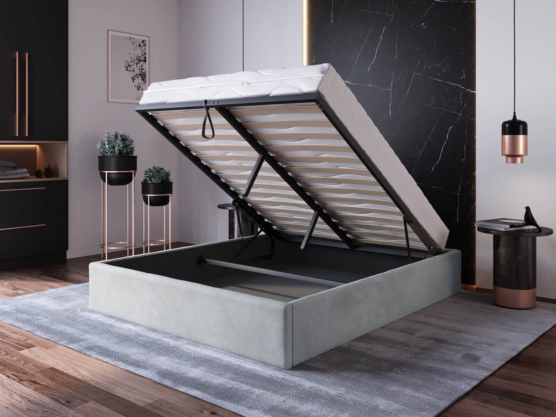 Čalouněná postel s úložným prostorem 160x200 bez čela BOX line Šedý  Velvet