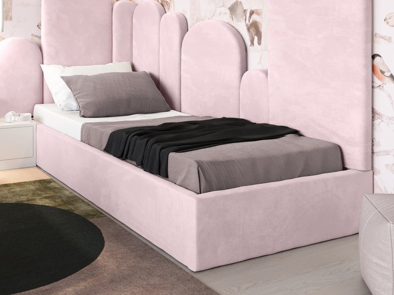Čalouněná dětská postel 90x200 s roštem a úložným prostorem, růžový Velvet Kids Line Box