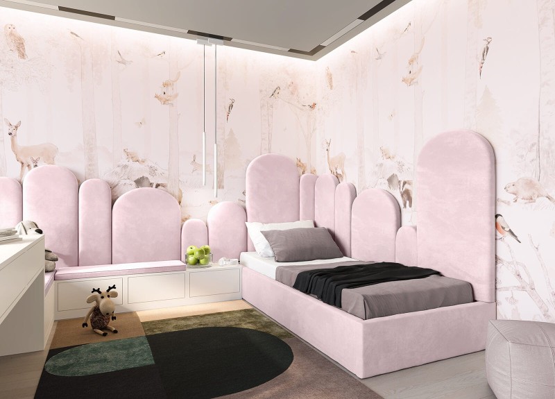 Čalouněná dětská postel 90x200 s roštem a úložným prostorem, růžový Velvet Kids Line Box