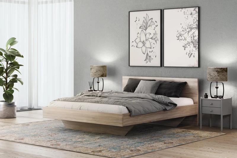 Levitační postel 180x200 z nábytkové desky, dub sonoma DM2