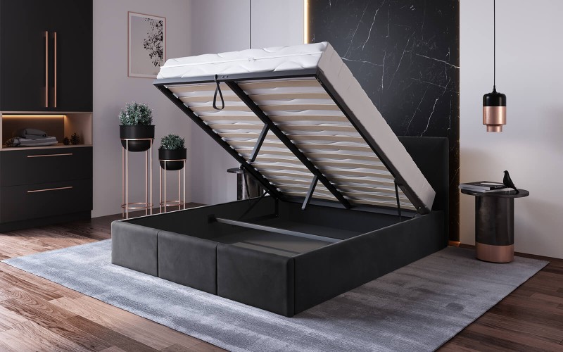 Čalouněná postel s úložným prostorem 160x200 TOP line 7 Černý Velvet