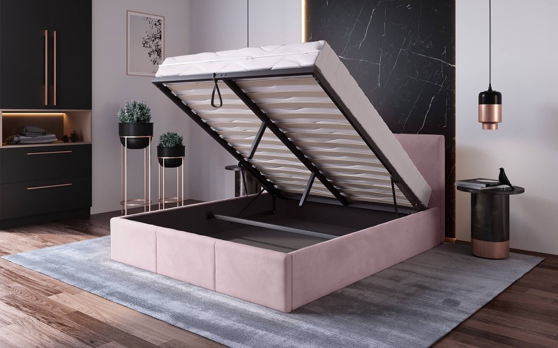 Čalouněná postel s úložným prostorem 140x200 TOP line 7 Růžový Velvet