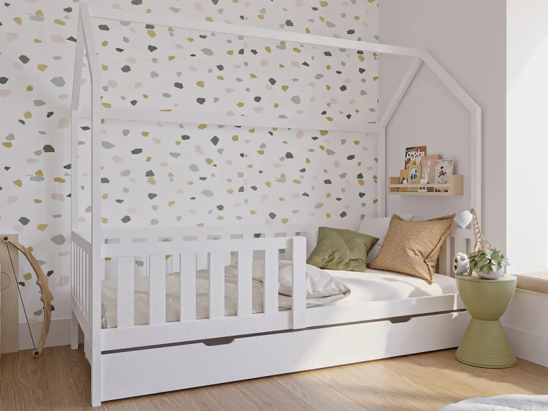 Dětská postel Domeček 80x160 se šuplíkem a roštem, bílá D7s