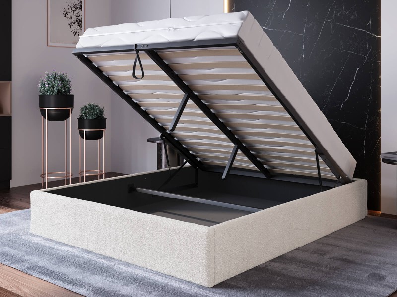 Čalouněná postel s úložným prostorem 160x200 bez čela BOX line Krémová Boucle