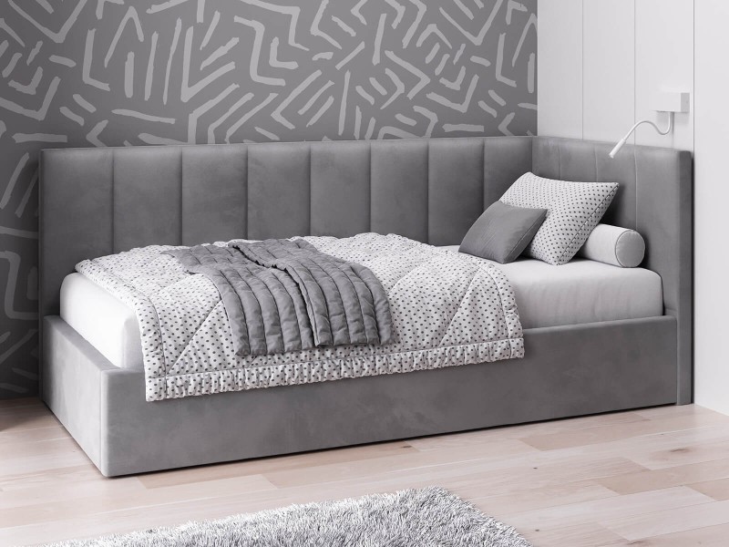 Čalouněná jednolůžková pohovka s roštem a úložným prostorem 90x200, Tom Grafitový Velvet
