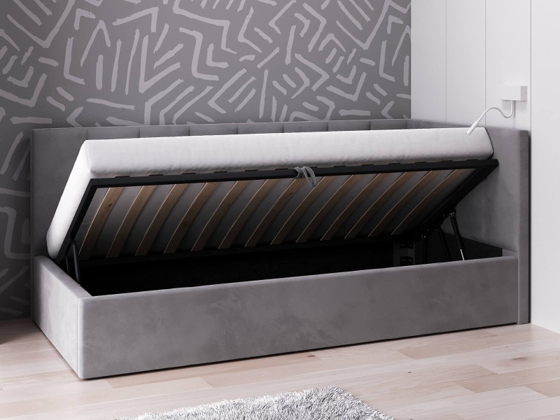 Čalouněná jednolůžková pohovka s roštem a úložným prostorem 90x200, Tom Grafitový Velvet