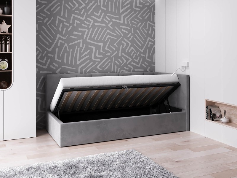 Čalouněná jednolůžková pohovka s roštem a úložným prostorem 90x200, Tom Grafitový Velvet