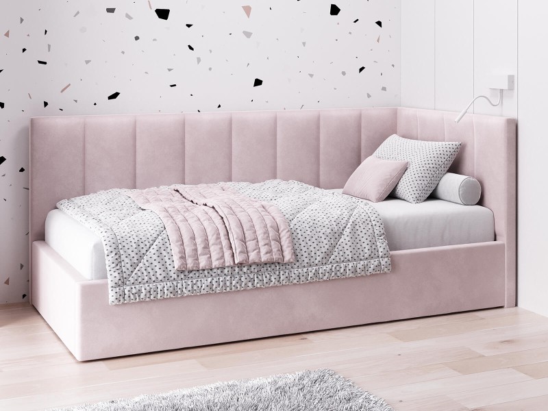 Čalouněná jednolůžková pohovka s roštem a úložným prostorem 90x200, Tom Růžový Velvet
