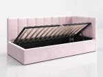 Čalouněná jednolůžková pohovka s roštem a úložným prostorem 90x200, Tom Růžový Velvet