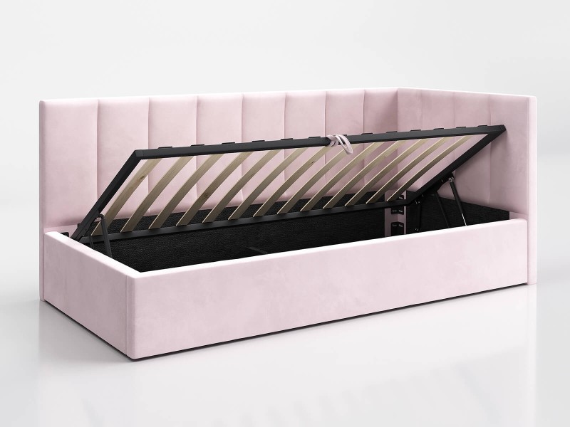 Čalouněná jednolůžková pohovka s roštem a úložným prostorem 90x200, Tom Růžový Velvet