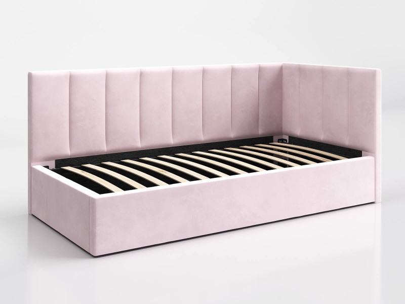 Čalouněná jednolůžková pohovka s roštem a úložným prostorem 90x200, Tom Růžový Velvet
