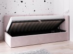 Čalouněná jednolůžková pohovka s roštem a úložným prostorem 90x200, Tom Růžový Velvet