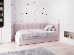 Čalouněná jednolůžková pohovka s roštem a úložným prostorem 90x200, Tom Růžový Velvet