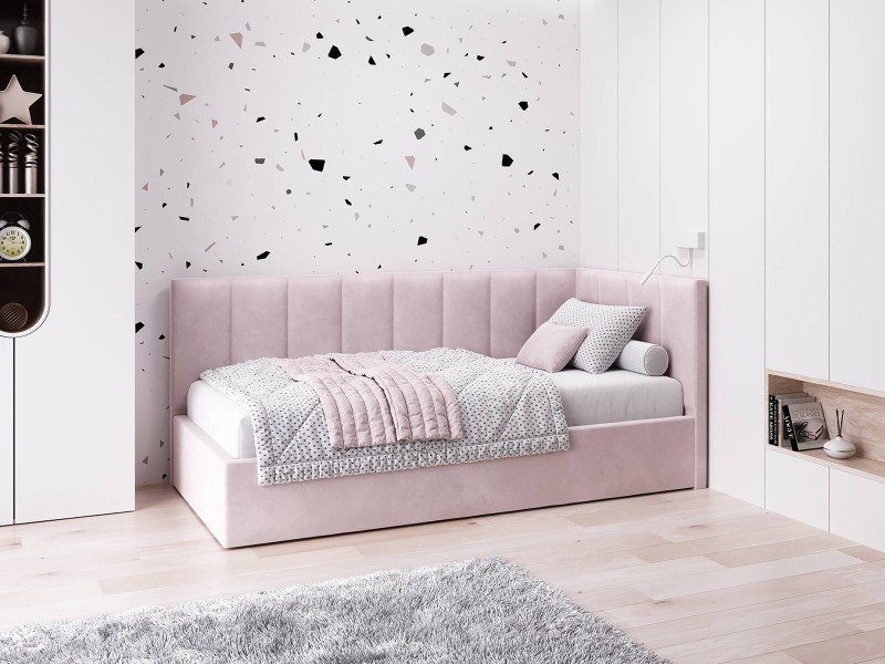 Čalouněná jednolůžková pohovka s roštem a úložným prostorem 90x200, Tom Růžový Velvet