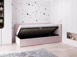 Čalouněná jednolůžková pohovka s roštem a úložným prostorem 90x200, Tom Růžový Velvet