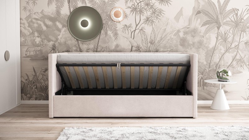 Čalouněná jednolůžková pohovka s roštem a úložným prostorem 90x200, Urus Soro 21