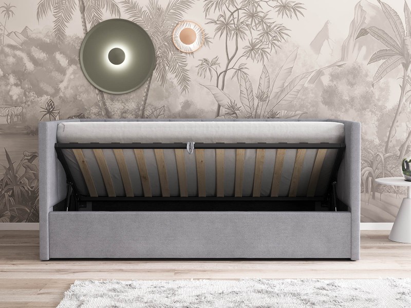 Čalouněná jednolůžková pohovka s roštem a úložným prostorem 90x200, Urus Soro 90