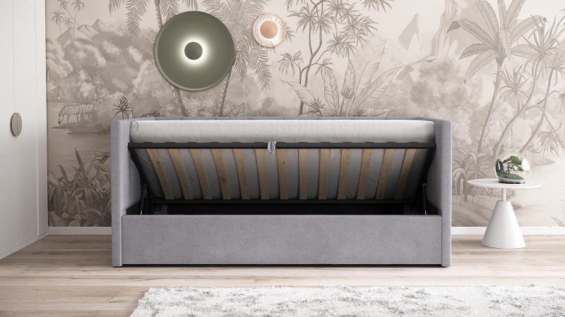 Čalouněná jednolůžková pohovka s roštem a úložným prostorem 90x200, Urus Soro 90